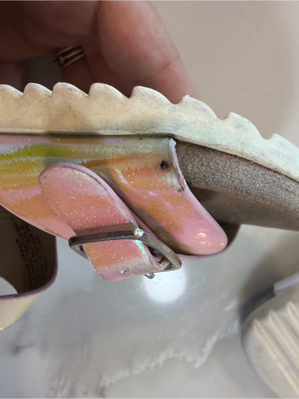 Cat & Jack Iridescent Pink Pearl Kids Buckle Sandals - Target - Picture 4 of 15